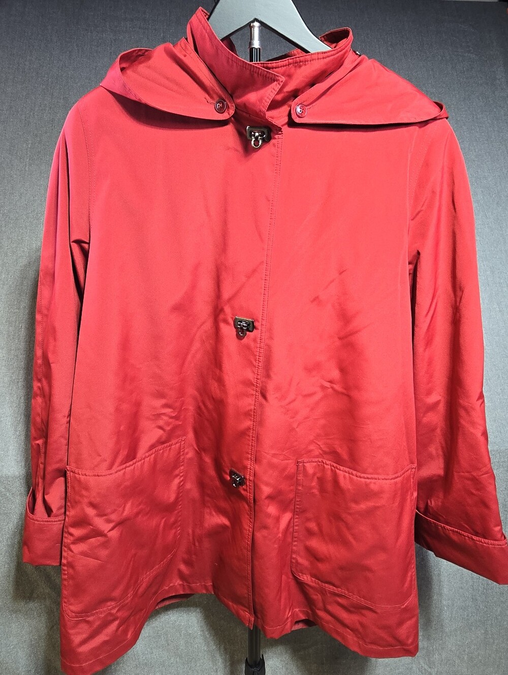 Misty Harbor Red Hooded Rain Jacket Coat Women's 14 Fleece Lined Toggle Classic